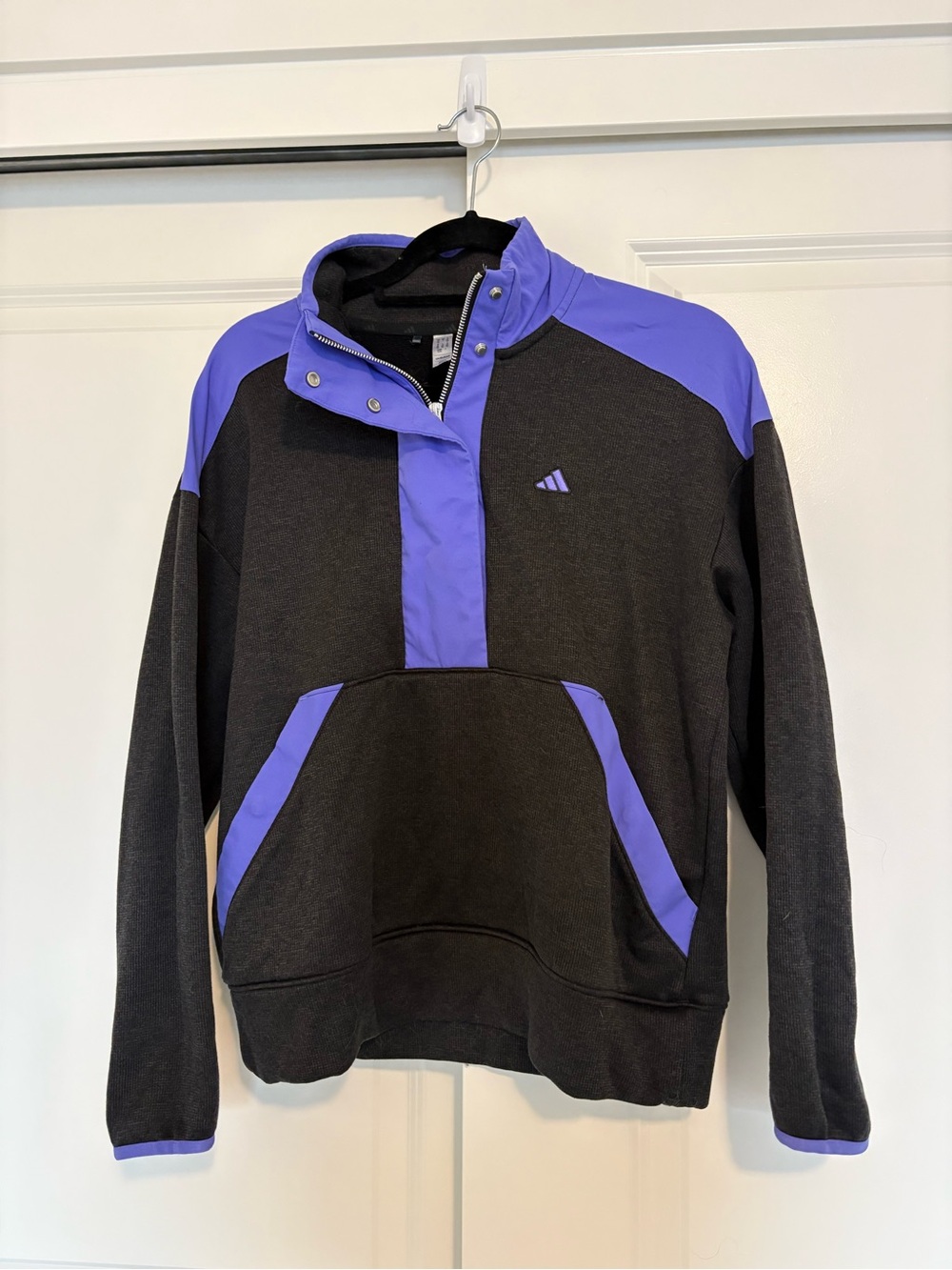 adidas Women’s Black Half Zip Sweatshirt with Purple Trim